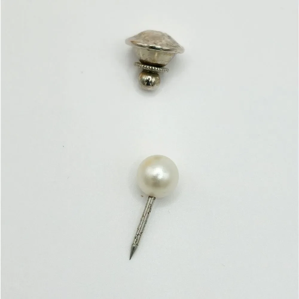 Vintage Silver pearl tie tack lapel pin